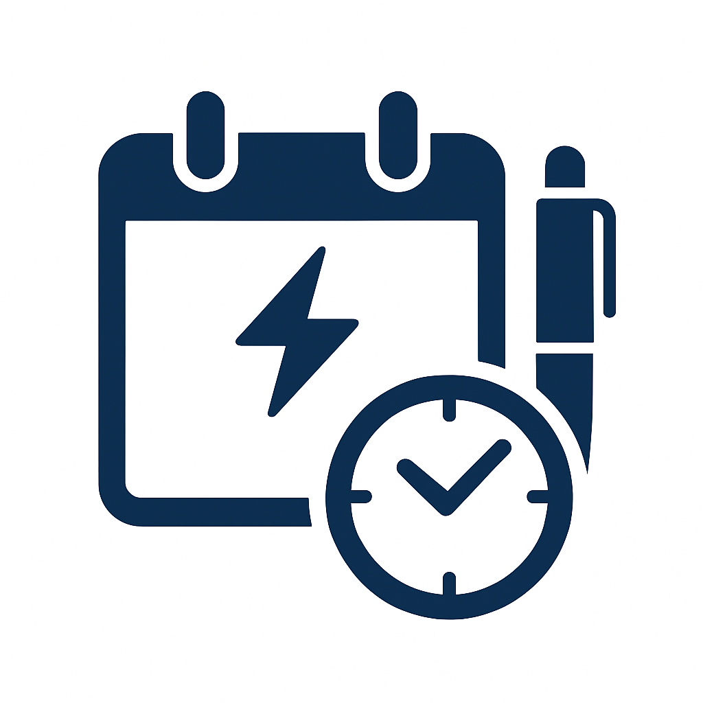 Anmeldung Intensivkurse Icon – Kalender, Uhr und Anmeldung